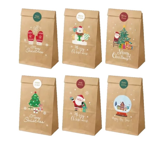Set 12 Pungi de Cadou, Flippy, Tema Craciun, 12 Stickere Incluse, 22 x 12 x 8 cm, din Hartie, Maro Set 12 Pungi de Cadou, Flippy, Tema Craciun, 12 Stickere Incluse, 22 x 12 x 8 cm, din Hartie, Maro