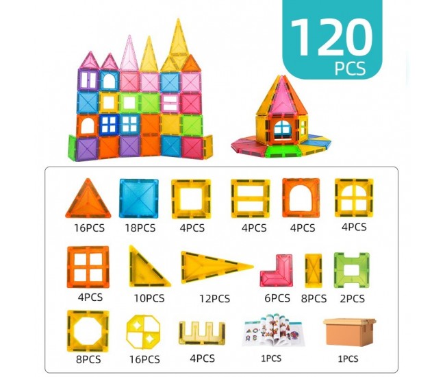 Set 120 de Piese Magnetice de Constructie, Flippy, Piese Mari, Magnetic Tiles, Forme Geometrice, 3 Ani, ABS, Magnet, 20.5 x 14.5 x 12 cm, Multicolor Set 120 de Piese Magnetice de Constructie, Flippy, Piese Mari, Magnetic Tiles, Forme Geometrice, 3 Ani, ABS, Magnet, 20.5 x 14.5 x 12 cm, Multicolor