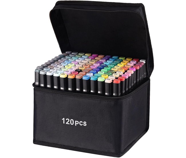 Set 120 Markere Duble, Flippy, pe Baza de Alcool, Geanta Impermeabila Inclusa, Culori Numerotate, 20.3 x 17.5 x 17 cm, Multicolor Set 120 Markere Duble, Flippy, pe Baza de Alcool, Geanta Impermeabila Inclusa, Culori Numerotate, 20.3 x 17.5 x 17 cm, Multicolor