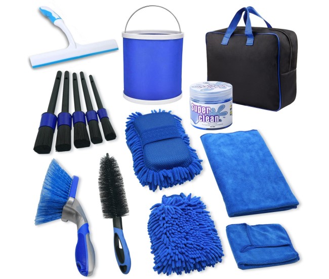 Set 15 Accesorii pentru Curatare Auto, Flippy, din PP si Microfibra, Interior/Exterior, 30 x 24 x 12 cm, Albastru/Negru Set 15 Accesorii pentru Curatare Auto, Flippy, din PP si Microfibra, Interior/Exterior, 30 x 24 x 12 cm, Albastru/Negru