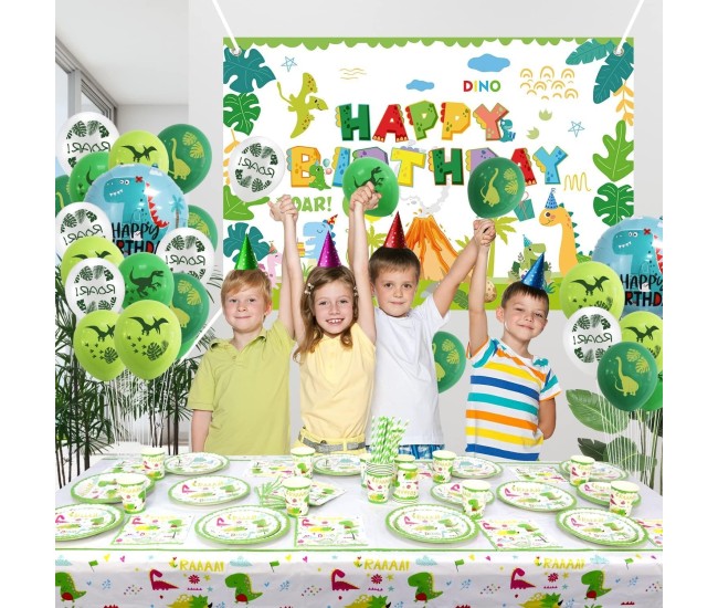 Set 16 Accesorii de Masa, Flippy, Colectia Dino Park, 136 Piese, din Carton/Plastic/Hartie, Multicolor Set 16 Accesorii de Masa, Flippy, Colectia Dino Park, 136 Piese, din Carton/Plastic/Hartie, Multicolor