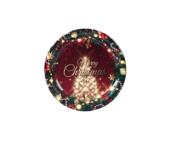 Set 16 Farfurii de Unica Folosinta, Flippy, Model Brad de Craciun Merry Christmas, Tematica Craciun, 23 cm, Rosu/Verde Set 16 Farfurii de Unica Folosinta, Flippy, Model Brad de Craciun Merry Christmas, Tematica Craciun, 23 cm, Rosu/Verde