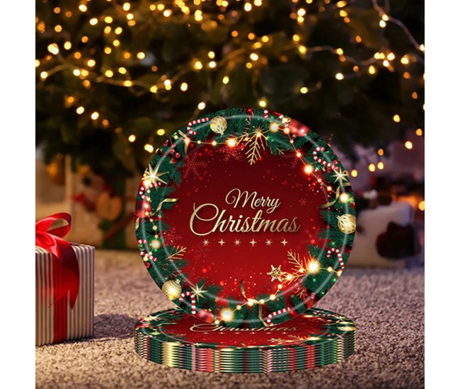 Set 16 Farfurii de Unica Folosinta, Flippy, Model Merry Christmas, Tematica Craciun, 23 cm, Rosu/Verde Set 16 Farfurii de Unica Folosinta, Flippy, Model Merry Christmas, Tematica Craciun, 23 cm, Rosu/Verde