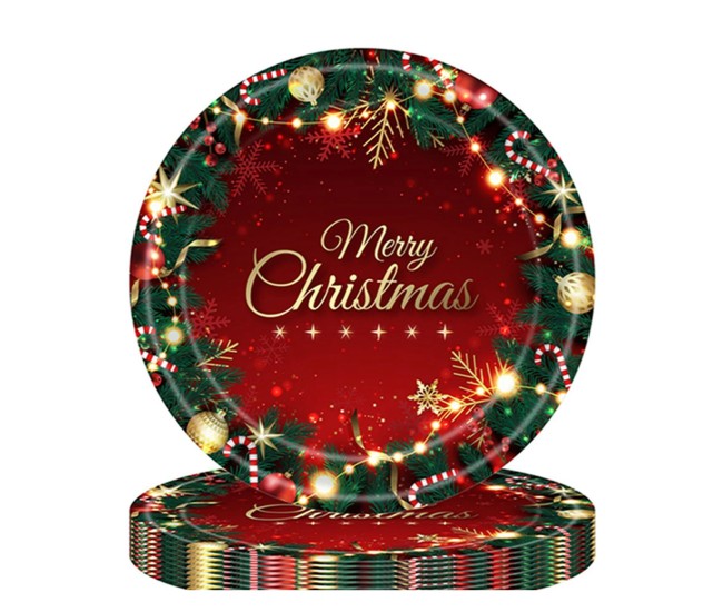 Set 16 Farfurii de Unica Folosinta, Flippy, Model Merry Christmas, Tematica Craciun, 23 cm, Rosu/Verde Set 16 Farfurii de Unica Folosinta, Flippy, Model Merry Christmas, Tematica Craciun, 23 cm, Rosu/Verde