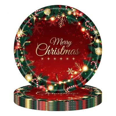 Set 16 Farfurii de Unica Folosinta, Flippy, Model Merry Christmas, Tematica Craciun, 23 cm, Rosu/Verde Set 16 Farfurii de Unica Folosinta, Flippy, Model Merry Christmas, Tematica Craciun, 23 cm, Rosu/Verde