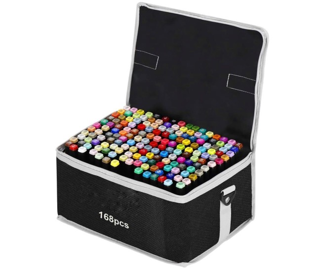 Set 168 Markere Duble, Flippy, pe Baza de Alcool, Geanta Impermeabila Inclusa, Culori Numerotate, 23 x 16 x 20 cm, Multicolor Set 168 Markere Duble, Flippy, pe Baza de Alcool, Geanta Impermeabila Inclusa, Culori Numerotate, 23 x 16 x 20 cm, Multicolor