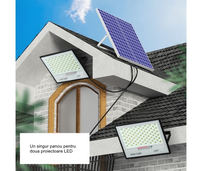 Set 2 proiectoare LED cu Panou Solar Flippy, Senzor de miscare, Telecomanda, Waterproof, 322*2 LED-uri incorporate, 200W, 30*24 cm, IP67, Design Modern, Negru Set 2 proiectoare LED cu Panou Solar Flippy, Senzor de miscare, Telecomanda, Waterproof, 322*2 LED-uri incorporate, 200W, 30*24 cm, IP67, Design Modern, Negru