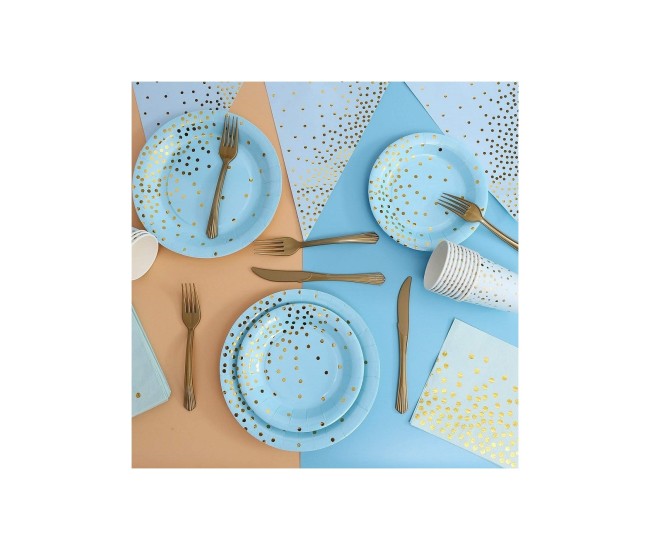 Set 20 de Servetele de Masa, Flippy, Imprimeu cu Buline Aurii, din Hartie, 17 x 17 cm, Albastru Set 20 de Servetele de Masa, Flippy, Imprimeu cu Buline Aurii, din Hartie, 17 x 17 cm, Albastru