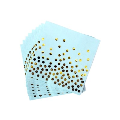 Set 20 de Servetele de Masa, Flippy, Imprimeu cu Buline Aurii, din Hartie, 17 x 17 cm, Albastru