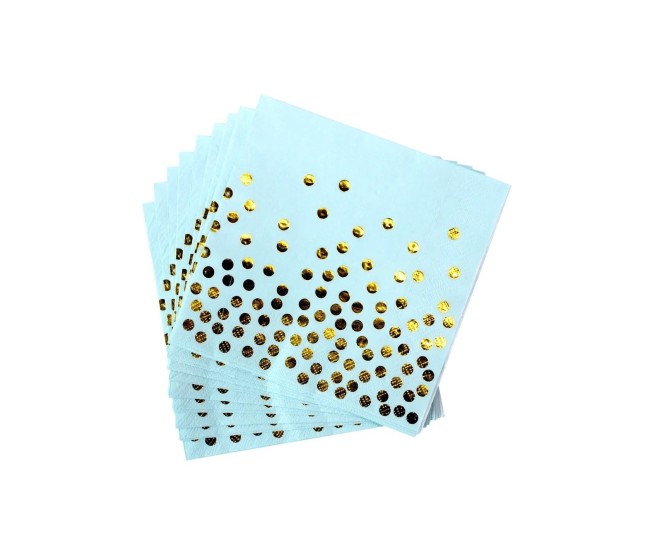 Set 20 de Servetele de Masa, Flippy, Imprimeu cu Buline Aurii, din Hartie, 17 x 17 cm, Albastru Set 20 de Servetele de Masa, Flippy, Imprimeu cu Buline Aurii, din Hartie, 17 x 17 cm, Albastru