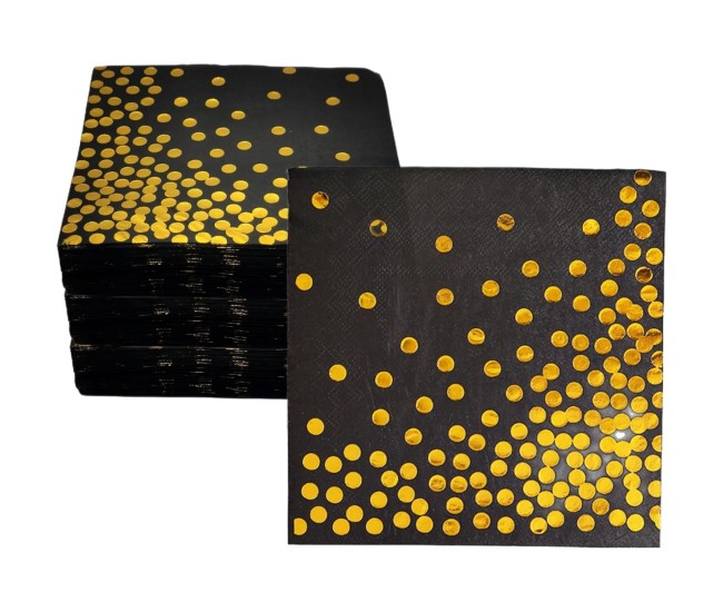 Set 20 de Servetele de Masa, Flippy, Imprimeu cu Buline Aurii, din Hartie, 17 x 17 cm, Negru Set 20 de Servetele de Masa, Flippy, Imprimeu cu Buline Aurii, din Hartie, 17 x 17 cm, Negru