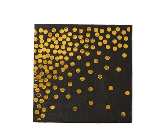 Set 20 de Servetele de Masa, Flippy, Imprimeu cu Buline Aurii, din Hartie, 17 x 17 cm, Negru Set 20 de Servetele de Masa, Flippy, Imprimeu cu Buline Aurii, din Hartie, 17 x 17 cm, Negru