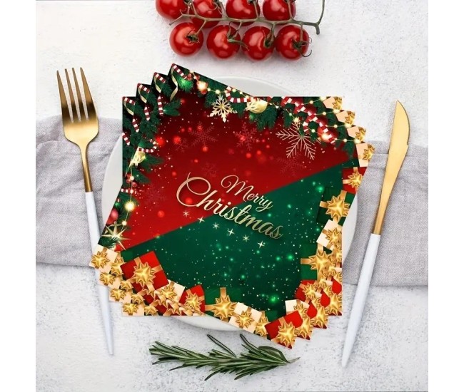 Set 20 de Servetele de Masa, Merry Christmas, Flippy, Tematica Craciun, 16.5 cm, Verde/Rosu Set 20 de Servetele de Masa, Merry Christmas, Flippy, Tematica Craciun, 16.5 cm, Verde/Rosu