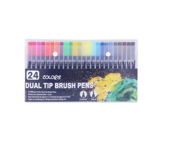 Set 24 Carioci, Flippy, pe Baza de Apa, 2 Tipuri de Varf, 1-2 mm, 0.4 mm, Corp Carioca Negru, din Plastic, Multicolor Set 24 Carioci, Flippy, pe Baza de Apa, 2 Tipuri de Varf, 1-2 mm, 0.4 mm, Corp Carioca Negru, din Plastic, Multicolor