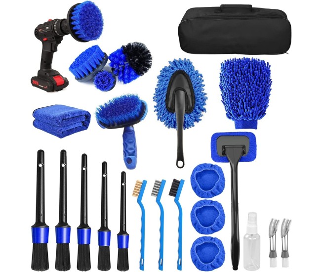 Set 25 Accesorii pentru Curatare Auto, Flippy, din PP si Microfibra, Interior/Exterior, 30 x 24 x 12 cm, Albastru/Negru Set 25 Accesorii pentru Curatare Auto, Flippy, din PP si Microfibra, Interior/Exterior, 30 x 24 x 12 cm, Albastru/Negru