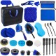 Set 29 Accesorii pentru Curatare Auto, Flippy, din PP si Microfibra, Interior/Exterior, 30 x 24 x 12 cm, Albastru/Negru