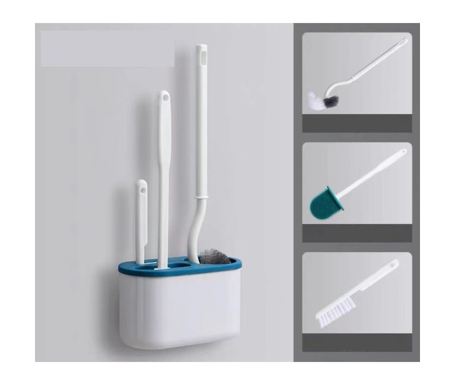 Set 3 Perii pentru Toaleta, Flippy, din Silicon, Perie Zimtata, Cap Flexibil, Suport Adeziv pentru Montarea pe Perete, 39 x 19 x 9.8 cm, Albastru/Alb Set 3 Perii pentru Toaleta, Flippy, din Silicon, Perie Zimtata, Cap Flexibil, Suport Adeziv pentru Montarea pe Perete, 39 x 19 x 9.8 cm, Albastru/Alb