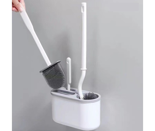 Set 3 Perii pentru Toaleta, Flippy, din Silicon, Perie Zimtata, Cap Flexibil, Suport Adeziv pentru Montarea pe Perete, 39 x 19 x 9.8 cm, Gri/Alb Set 3 Perii pentru Toaleta, Flippy, din Silicon, Perie Zimtata, Cap Flexibil, Suport Adeziv pentru Montarea pe Perete, 39 x 19 x 9.8 cm, Gri/Alb