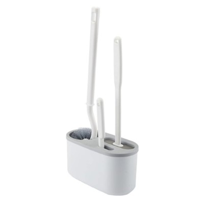 Set 3 Perii pentru Toaleta, Flippy, din Silicon, Perie Zimtata, Cap Flexibil, Suport Adeziv pentru Montarea pe Perete, 39 x 19 x 9.8 cm, Gri/Alb