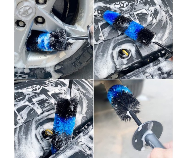 Set 3 Piese pentru Cosmetica Auto, Flippy, din Plastic si Otel, Maner Ergonomic, Perie Butuc, Anvelope, Detalii, Albastru Set 3 Piese pentru Cosmetica Auto, Flippy, din Plastic si Otel, Maner Ergonomic, Perie Butuc, Anvelope, Detalii, Albastru