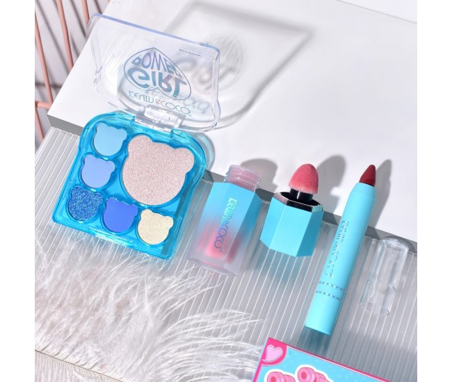 Set 3 Produse de Machiaj, KEVIN & COCO, Ice Blue Bear, 6 culori, 15.5 x 13 x 3.4 cm Set 3 Produse de Machiaj, KEVIN & COCO, Ice Blue Bear, 6 culori, 15.5 x 13 x 3.4 cm