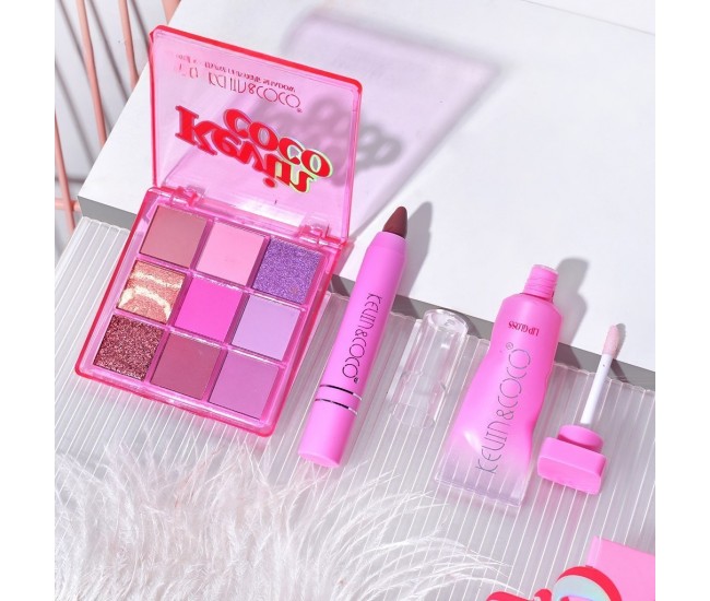 Set 3 Produse de Machiaj, KEVIN & COCO, Pink Ice Star, 9 culori, 15.5 x 13 x 3.4 cm Set 3 Produse de Machiaj, KEVIN & COCO, Pink Ice Star, 9 culori, 15.5 x 13 x 3.4 cm