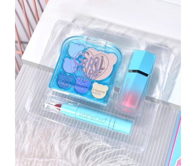Set 3 Produse de Machiaj, KEVIN & COCO, Ice Blue Bear, 6 culori, 15.5 x 13 x 3.4 cm Set 3 Produse de Machiaj, KEVIN & COCO, Ice Blue Bear, 6 culori, 15.5 x 13 x 3.4 cm