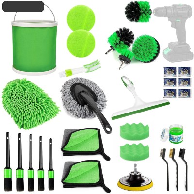 Set 30 Accesorii pentru Curatare Auto, Flippy, din PP si Microfibra, Interior/Exterior, 30 x 24 x 12 cm, Verde Set 30 Accesorii pentru Curatare Auto, Flippy, din PP si Microfibra, Interior/Exterior, 30 x 24 x 12 cm, Verde