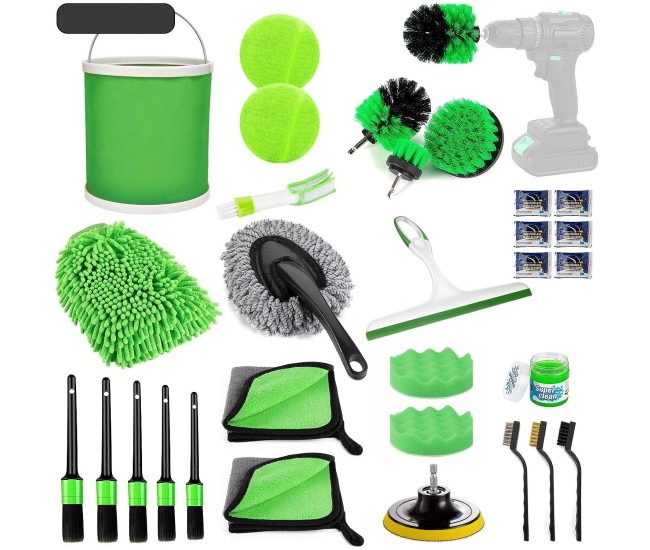 Set 30 Accesorii pentru Curatare Auto, Flippy, din PP si Microfibra, Interior/Exterior, 30 x 24 x 12 cm, Verde Set 30 Accesorii pentru Curatare Auto, Flippy, din PP si Microfibra, Interior/Exterior, 30 x 24 x 12 cm, Verde