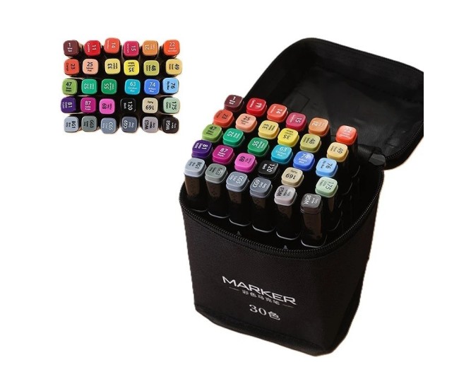 Set 30 Markere, Flippy, pe Baza de Ulei, Dublu Capat, Subtire 1mm si Gros 6 mm, Geanta Depozitare, 15 cm, Multicolor Set 30 Markere, Flippy, pe Baza de Ulei, Dublu Capat, Subtire 1mm si Gros 6 mm, Geanta Depozitare, 15 cm, Multicolor