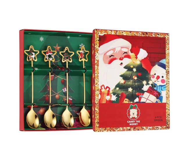 Set 4 Lingurite, Flippy, Tema Craciun, Model Carry The Merry, 4 Modele Tip Pandantiv cu Steluta, din Otel Inoxidabil, 19 x 16 x 2 cm, Multicolor Set 4 Lingurite, Flippy, Tema Craciun, Model Carry The Merry, 4 Modele Tip Pandantiv cu Steluta, din Otel Inoxidabil, 19 x 16 x 2 cm, Multicolor