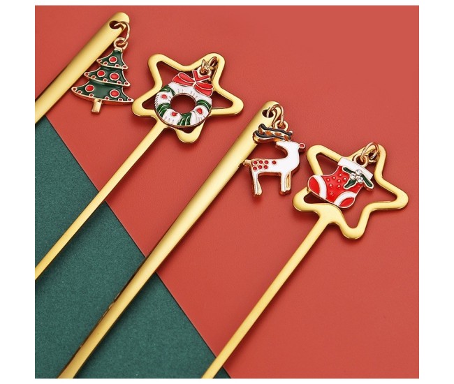 Set 4 Lingurite, Flippy, Tema Craciun, Model Carry The Merry, 4 Modele Tip Pandantiv, din Otel Inoxidabil, 19 x 16 x 2 cm, Multicolor