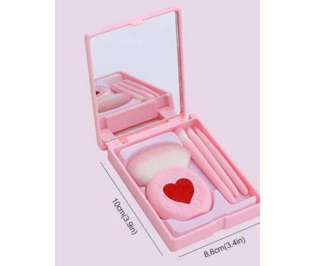 Set 4 Mini Pensule de Machiaj, Flippy, Portabile, in Carcasa cu Oglinda, din Par Sintetic Moale, Roz, Model cu Inima, 12x7x2.5 cm Set 4 Mini Pensule de Machiaj, Flippy, Portabile, in Carcasa cu Oglinda, din Par Sintetic Moale, Roz, Model cu Inima, 12x7x2.5 cm