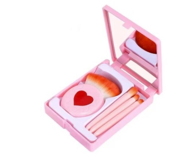 Set 4 Mini Pensule de Machiaj, Flippy, Portabile, in Carcasa cu Oglinda, din Par Sintetic Moale, Roz, Model cu Inima, 12x7x2.5 cm Set 4 Mini Pensule de Machiaj, Flippy, Portabile, in Carcasa cu Oglinda, din Par Sintetic Moale, Roz, Model cu Inima, 12x7x2.5 cm