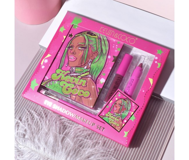 Set 4 Produse de Machiaj, KEVIN & COCO, Green Cool Girl, 18 culori, 20.5 x 18.2 x 2.2 cm Set 4 Produse de Machiaj, KEVIN & COCO, Green Cool Girl, 18 culori, 20.5 x 18.2 x 2.2 cm
