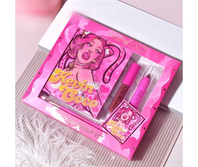 Set 4 Produse de Machiaj, KEVIN & COCO, Pink Loving-heart Leopard Girl, 18 culori, 20.5 x 18.2 x 2.2 cm Set 4 Produse de Machiaj, KEVIN & COCO, Pink Loving-heart Leopard Girl, 18 culori, 20.5 x 18.2 x 2.2 cm