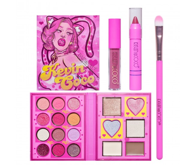 Set 4 Produse de Machiaj, KEVIN & COCO, Pink Loving-heart Leopard Girl, 18 culori, 20.5 x 18.2 x 2.2 cm Set 4 Produse de Machiaj, KEVIN & COCO, Pink Loving-heart Leopard Girl, 18 culori, 20.5 x 18.2 x 2.2 cm