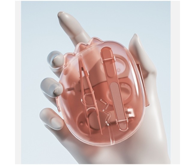 Set 4in1 de Ingrijire Unghii pentru Bebelusi, Flippy, Cutie de Depozitare Dinozaur Transparent, 0-6 Ani, 11.5 x 9 x 3 cm, Roz