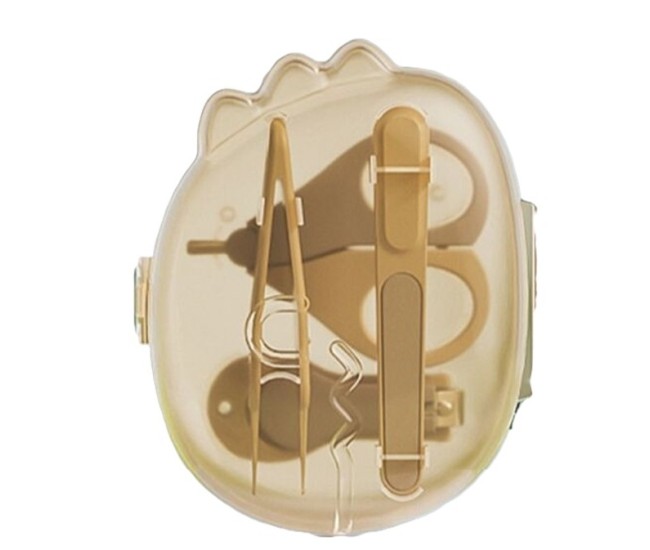 Set 4in1 de Ingrijire Unghii pentru Bebelusi, Flippy, Cutie de Depozitare Dinozaur Transparent, 0-6 Ani, 11.5 x 9 x 3 cm, Bej