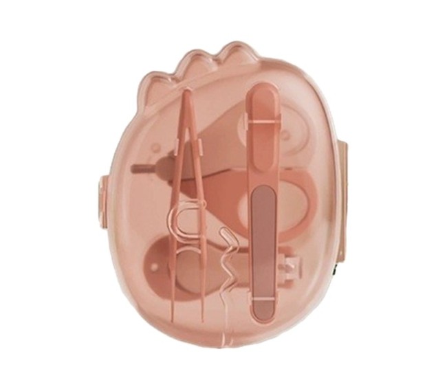 Set 4in1 de Ingrijire Unghii pentru Bebelusi, Flippy, Cutie de Depozitare Dinozaur Transparent, 0-6 Ani, 11.5 x 9 x 3 cm, Roz