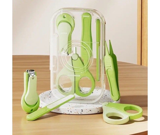 Set 4in1 de Ingrijire Unghii pentru Bebelusi, Flippy, Cutie de Depozitare Texturata, 0-6 Ani, 13.6x8x2 cm, Verde