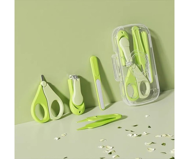 Set 4in1 de Ingrijire Unghii pentru Bebelusi, Flippy, Cutie de Depozitare Texturata, 0-6 Ani, 13.6x8x2 cm, Verde