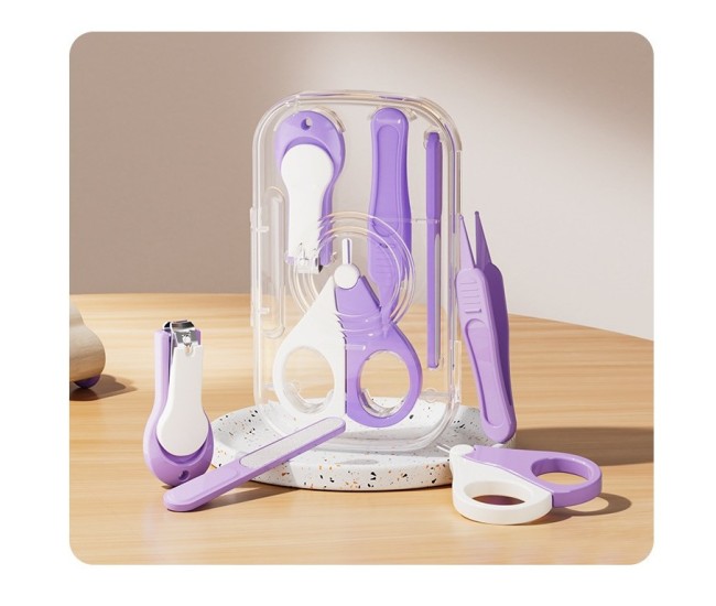 Set 4in1 de Ingrijire Unghii pentru Bebelusi, Flippy, Cutie de Depozitare Texturata, 0-6 Ani, 13.6x8x2 cm, Mov