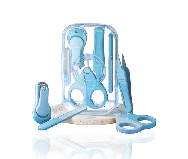 Set 4in1 de Ingrijire Unghii pentru Bebelusi, Flippy, Cutie de Depozitare Texturata, 0-6 Ani, 13.6x8x2 cm, Albastru