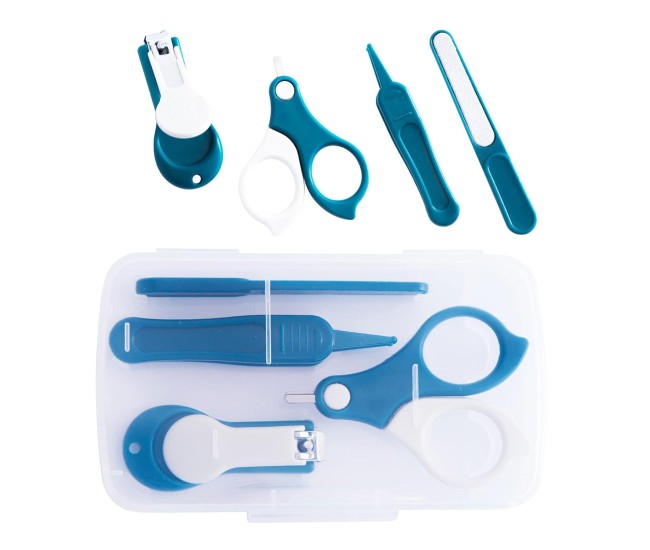 Set 4in1 de Ingrijire Unghii pentru Bebelusi, Flippy, Cutie de Depozitare Transparenta, 0-6 Ani, 13.6x8x2 cm, Albastru Marin