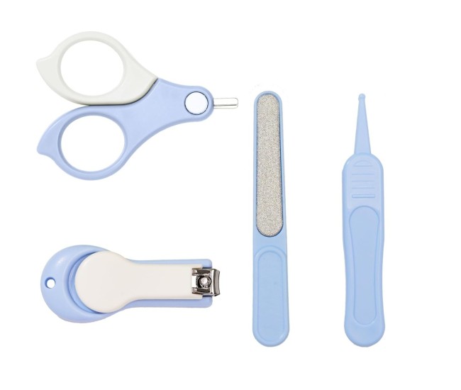 Set 4in1 de Ingrijire Unghii pentru Bebelusi, Flippy, Cutie de Depozitare Transparenta, 0-6 Ani, 13.6x8x2 cm, Albastru Deschis