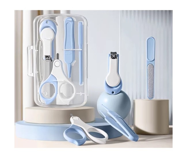 Set 4in1 de Ingrijire Unghii pentru Bebelusi, Flippy, Cutie de Depozitare Transparenta, 0-6 Ani, 13.6x8x2 cm, Albastru Deschis