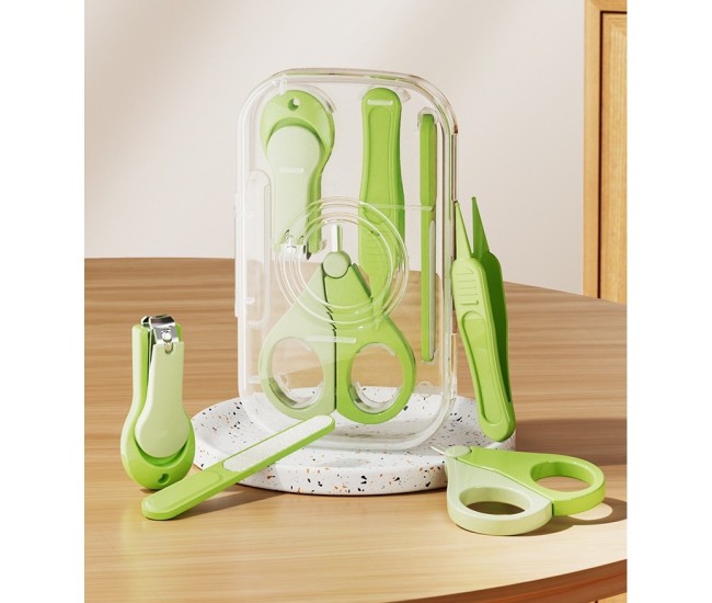 Set 4in1 de Ingrijire Unghii pentru Bebelusi, Flippy, Cutie de Depozitare Transparenta, 0-6 Ani, 13.6x8x2 cm, Verde
