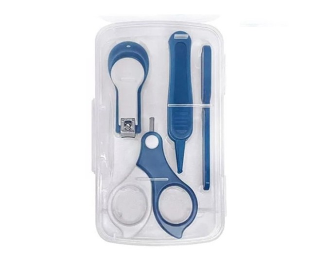 Set 4in1 de Ingrijire Unghii pentru Bebelusi, Flippy, Cutie de Depozitare Transparenta, 0-6 Ani, 13.6x8x2 cm, Albastru Marin