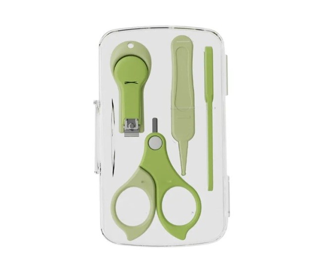 Set 4in1 de Ingrijire Unghii pentru Bebelusi, Flippy, Cutie de Depozitare Transparenta, 0-6 Ani, 13.6x8x2 cm, Verde